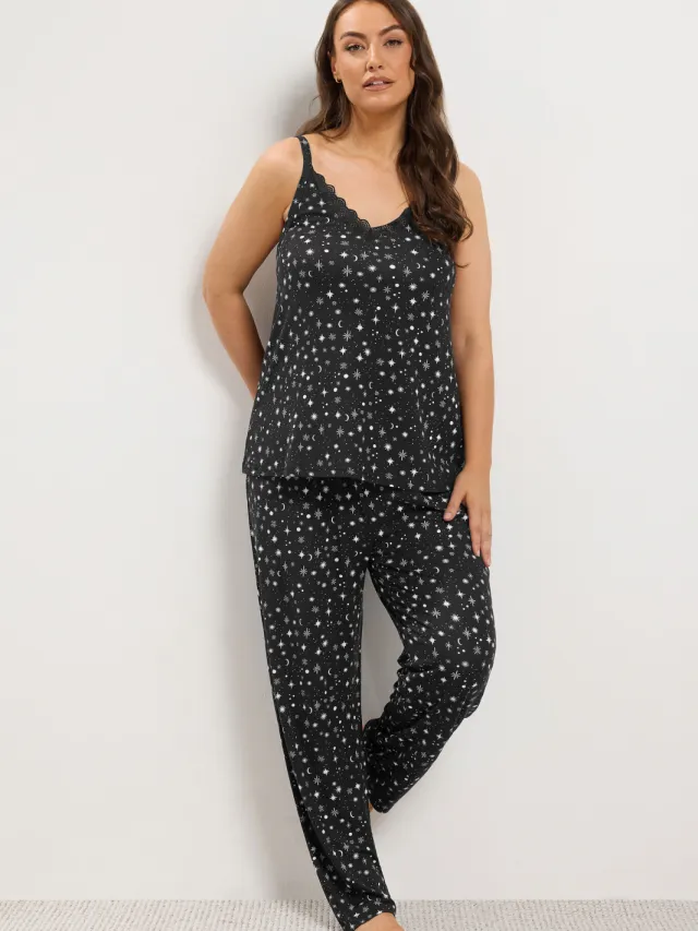 Yours Curve Zachte Pyjama Met Bandjes En Ster In Zwart-44 Black