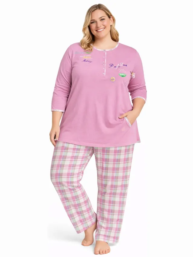 Normann Dames pyjama 100% katoen Normann Roze - maat 3XL (56/58)