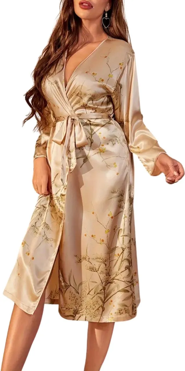Livano Satijnen Badjas Dames - Kimono - Kamerjas - Satijn - Ochtendjas - Pyjama - Goud