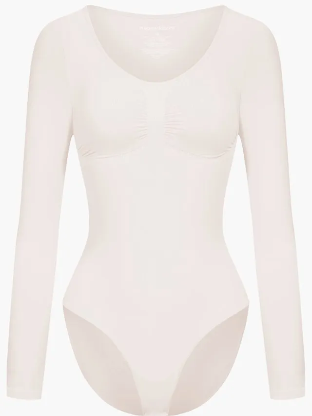cfab Bodysuit met corrigerende werking, lange mouwen en onderrok - Zandkleur