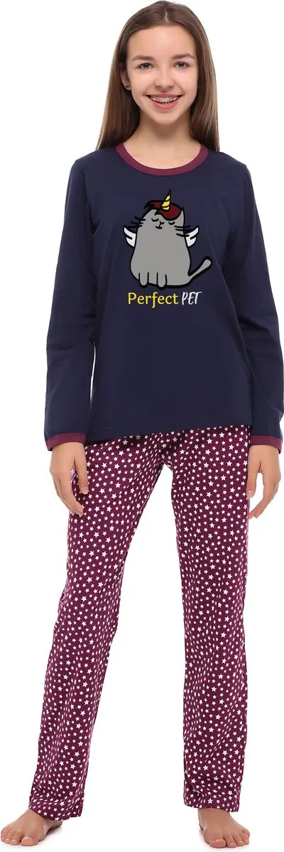 Merry Style Meiden Pyjama - Lange mouwen - Lange broek - Katoen - MS-MS10-240-PJ - Marineblau/Sterne - 176