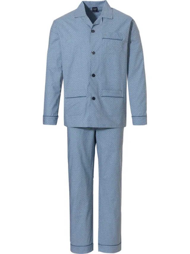 Robson Heren pyjama katoen knoopsluiting - 507 - 66 - Blauw