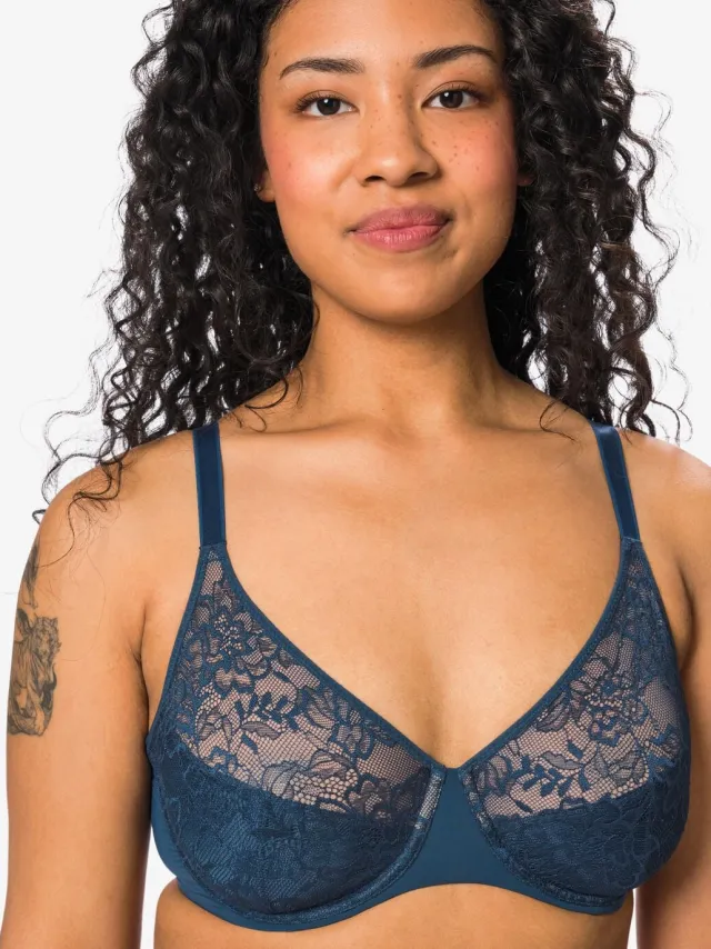 HEMA Niet voorgevormde kanten bh met beugel donkerblauw (donkerblauw)