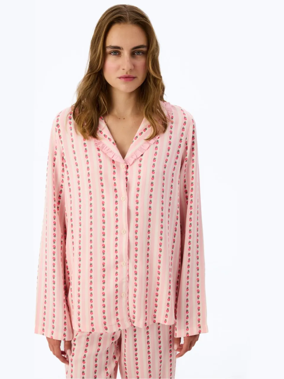 Penti Lichte pyjamaset met bloemenprint, ruches, shirt met lange mouwen en broek veelkleurig, foto 2