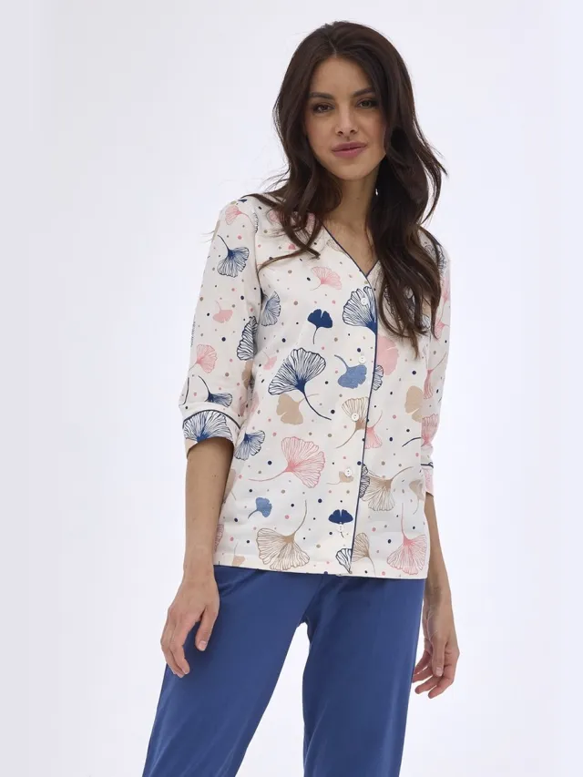 Cornette Dames Pyjama Winter Grote Maten Tess 842/394 42 / Blauw