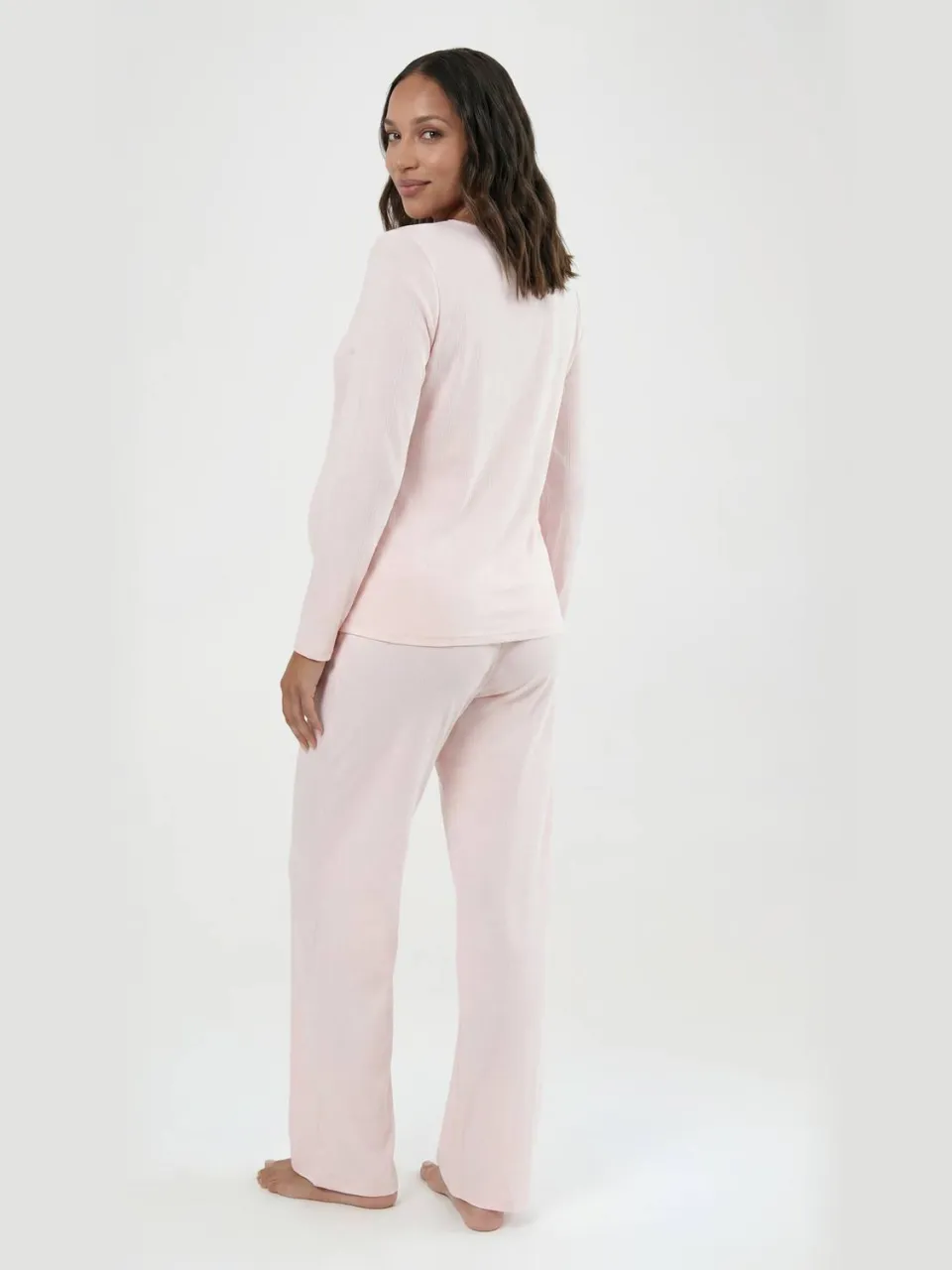 boohoo Dames Zwangerschaps Pointelle Pyjama Set Met Lange Mouwen En Broek roze, foto 3