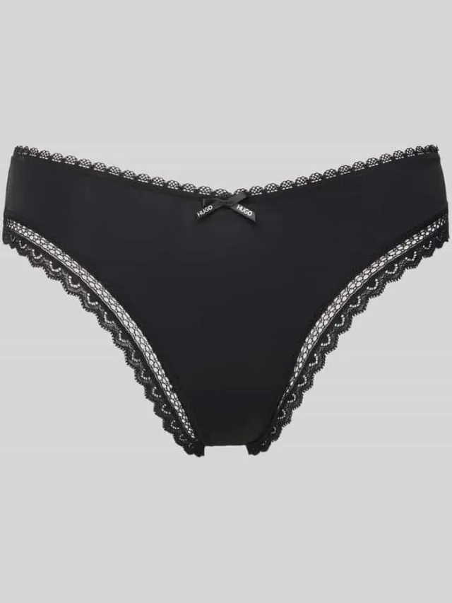 Hugo String met kant, model 'UNIQUE' Zwart