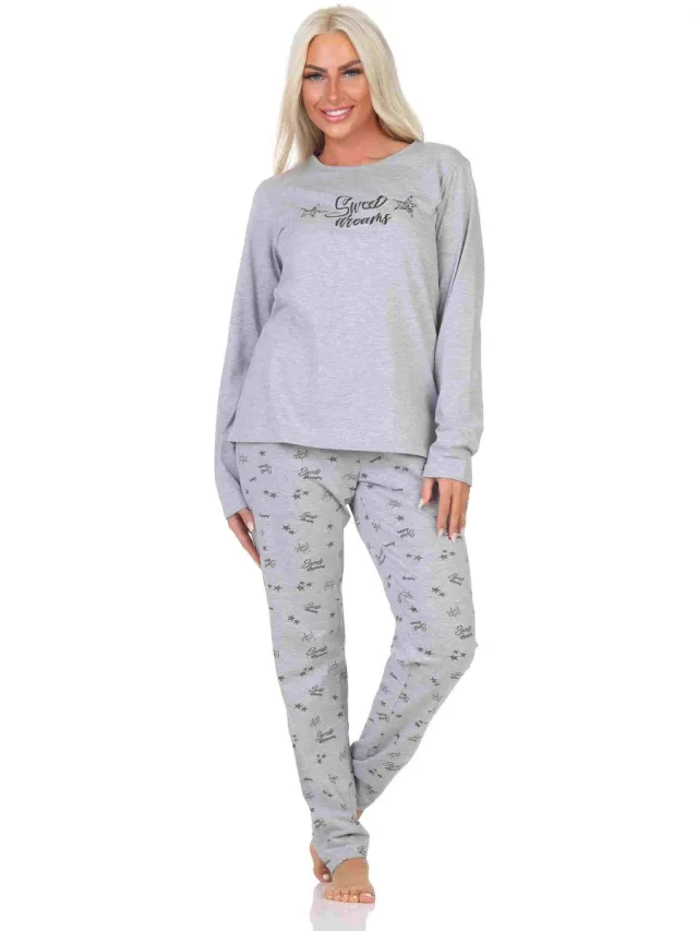 Normann dames pyjama lange mouw in sterrenlook grau