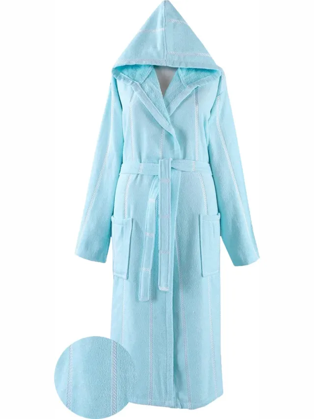 Lubna Home Luxe Badjas S/M-MET CAPUCHON VAN ZACHTE VELOURSBADSTOF-MINT