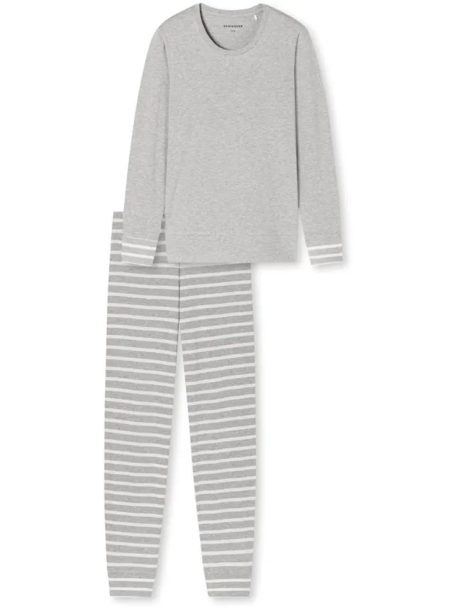 Schiesser Pyjama lang Casual Essentials - Dames Pyjamaset - zilvergrijs grijs melange