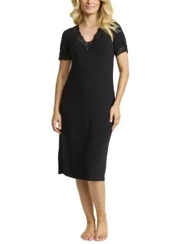 Damella Bamboo Plain Lace Short Sleeve Nightdress Zwart,Beige,Wit,Groen