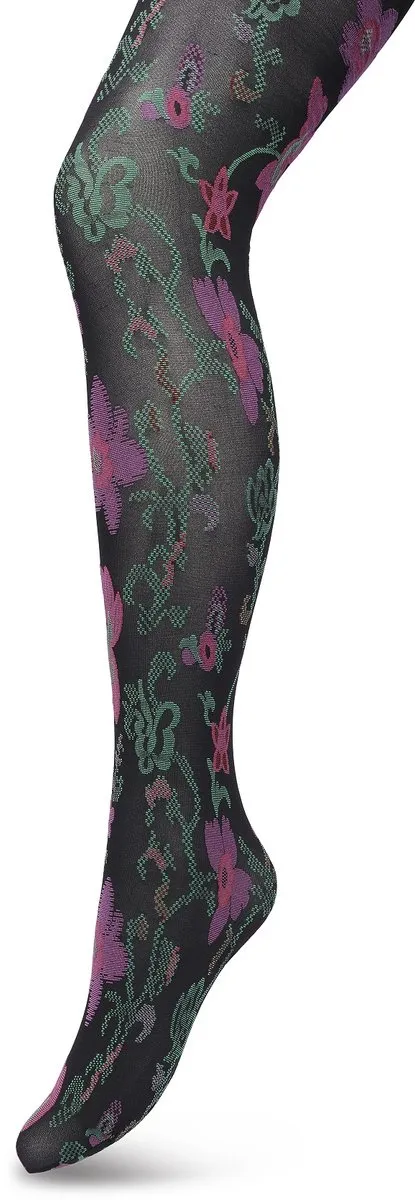 Bonnie Doon Bloemen Panty 60 Denier Zwart Dames - Bloemenprint - Gebloemd - Print - Gladde Naden - Maximaal Draagcomfort - Floral Ornament Tights - Chique Panty - Feestelijk - Black - BP221905.101