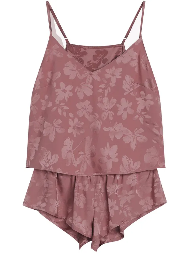 ESOTIQ Jasmina 2 - Damespyjamaset - Oudroze - Bloemenprint - Korte broek Oudroze;Mauve