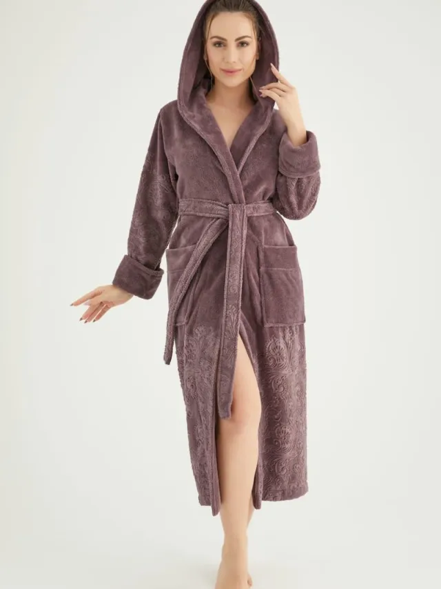 A Sense of Love Bamboe Katoen Dames Badjas Celine / Taupe paars kleur /