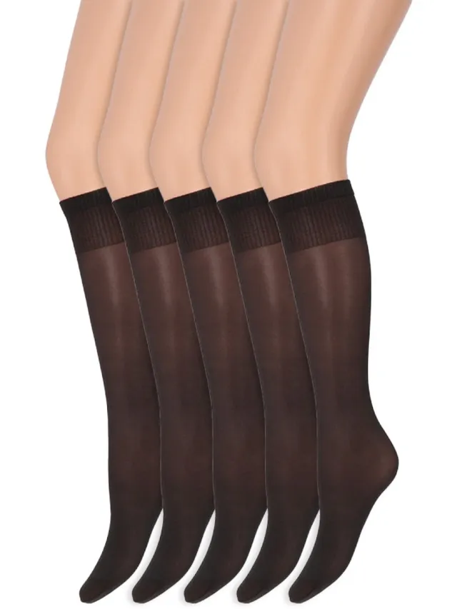 Marianne Glans Pantykousen | Kniekousen | 35 Denier | Merk: Marianne | One Size | Kleur: Almost Black | 5 Paar Zwart