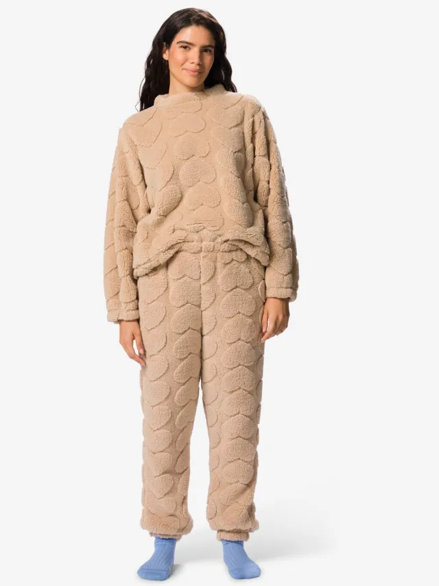 HEMA Damesbroek teddy hartjes lichtbruin