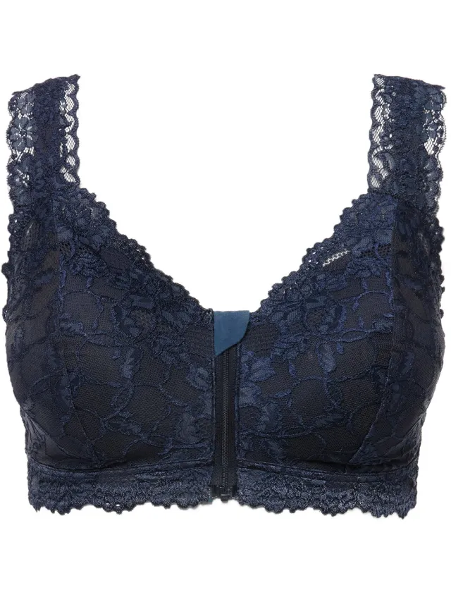 Ulla Popken Dames - Bralette kant rits geen beugel - Nachtblauw