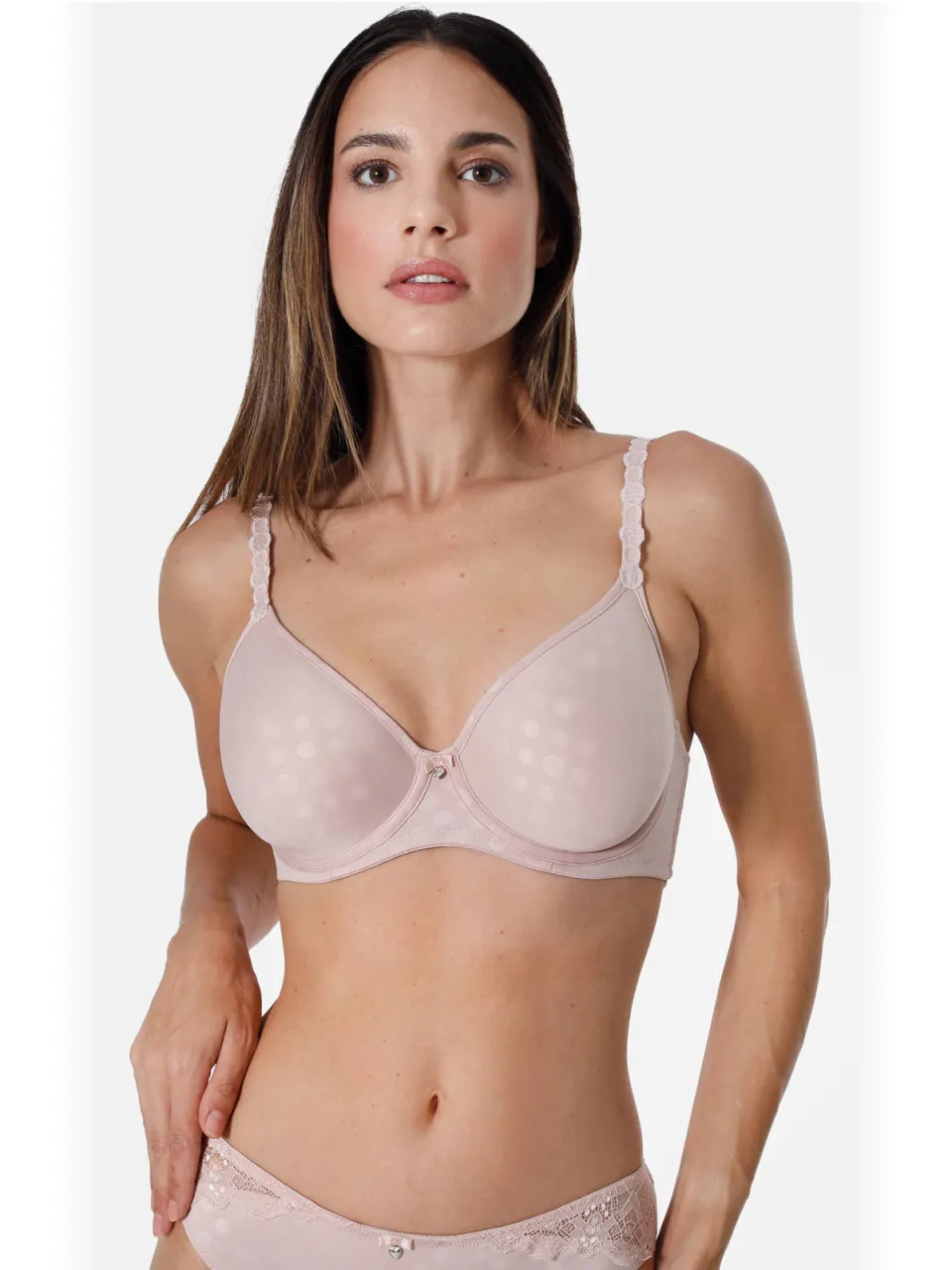Sassa Mode Dot & Blossom T-shirt-bh met beugel lichtbeige