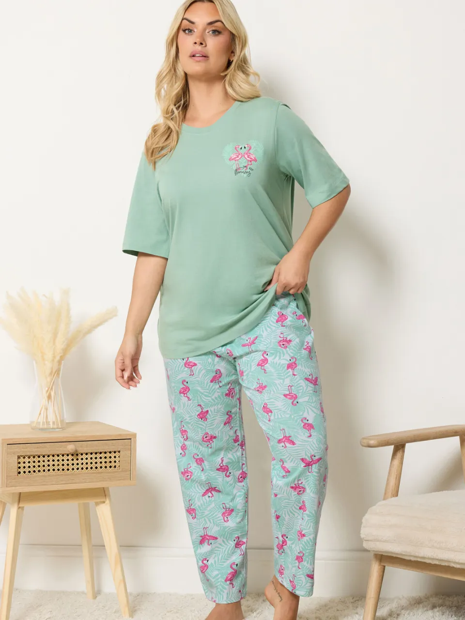 Yours Groene Pyjamaset Met Flamingoprint-64, foto 2