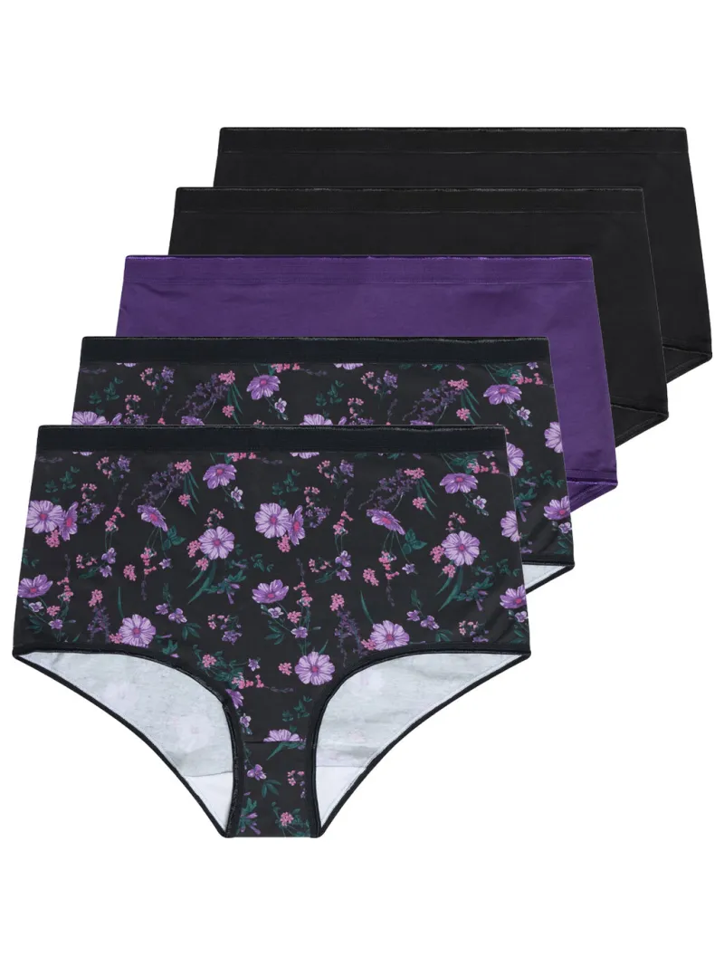 Yours Yourset 5Pack Paarse Elastische Maxislips Met Bloemenprintsize 42-44, foto 5
