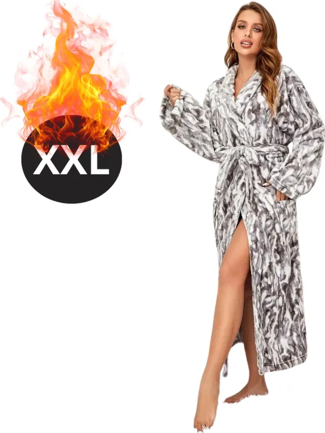 Bovista Badjas Dames - Fleece - Katoen - Badstof - Sauna - Hamam - Wafel - Bathrobe - Duster - Ochtendjas - Spa - Kimono - Wit Zwart