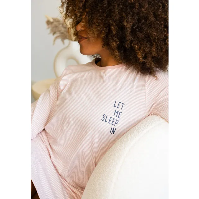By Louise Essential dames nachthemd lange mouw gestreept Roze