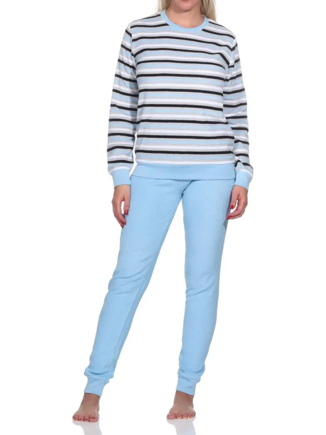 Normann dames pyjama badstof - Stripes - 50 - Blauw