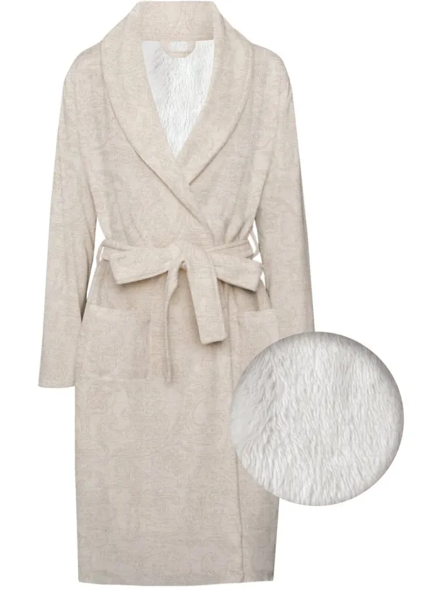 Zohome Badjas Paisley di Lino - Kamerjas voor Dames en Heren - L/ - Ochtendjas - Geschikt voor de Sauna - Beige Sandy Beige
