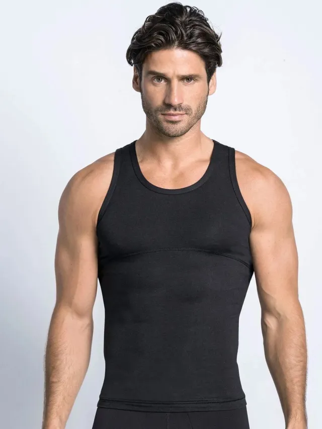 LEO Stretch Cotton Shaper Tank | Zwart