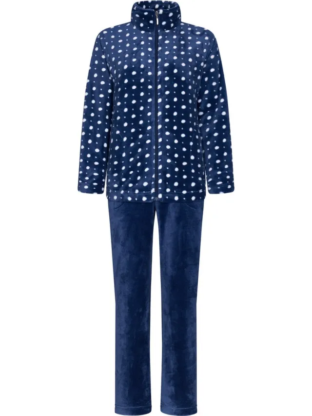 Rebelle Huispak Dames Fleece - Donkerblauw pyjama pak met rits - Warm - 40