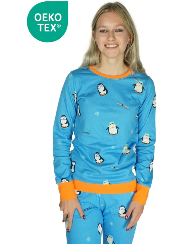 Happy Pyjamas Happy Pyjama's | Pinguïn Dames Pyjama – Diepblauw – Duurzaam Katoen – Maat L (S-XXL)