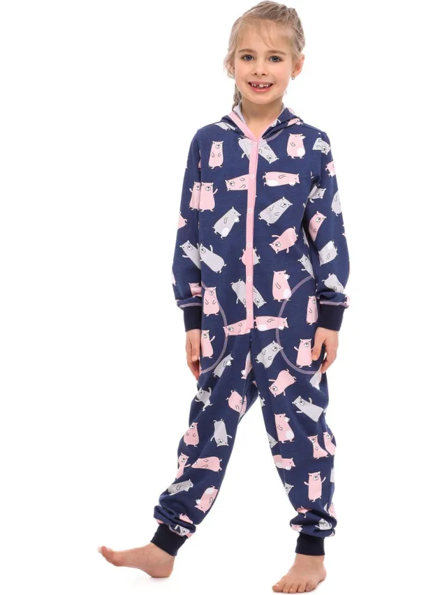 Merry Style Kinder Pyjama - ronde hals - lange mouwen - lange broek met zakken - Katoen - MS-MS10-223-PJ - Marineblau Teddybär - 110-116