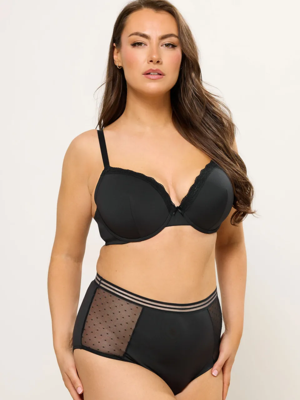 Yours Zwarte Kanten Dobby Slips Met Volledige Dekking-48 Black