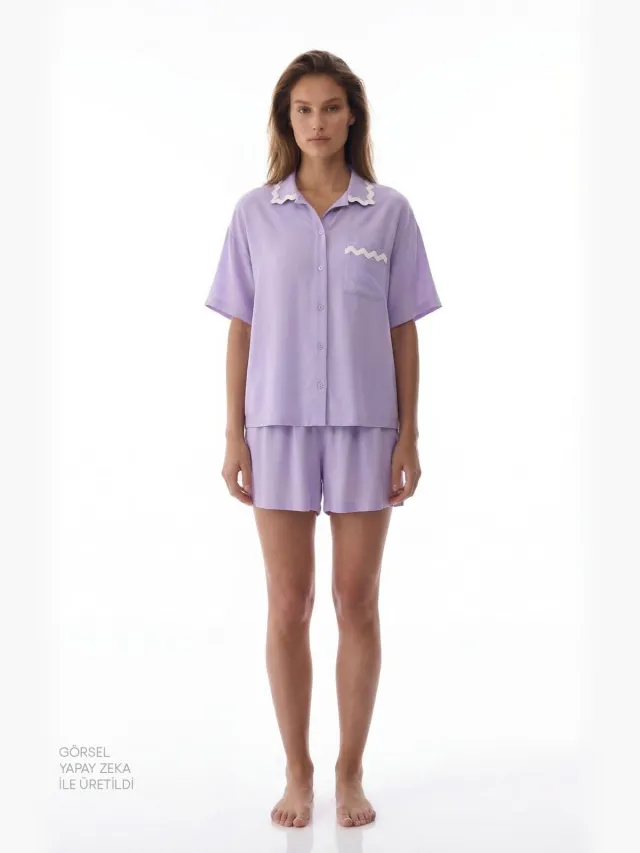 Penti Ella pyjamaset met kanten shorts en korte mouwen Lila