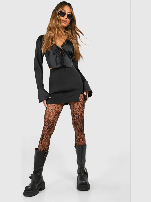boohoo Dames Panty's met kantennet Zwart