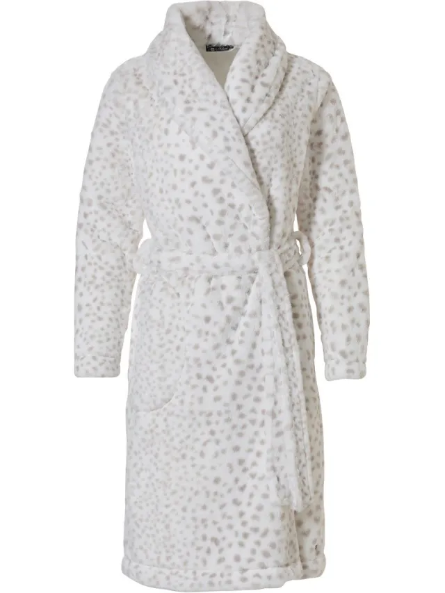 Pastunette Deluxe badjas fleece dames - wit-grijs - 75212-330-0/103