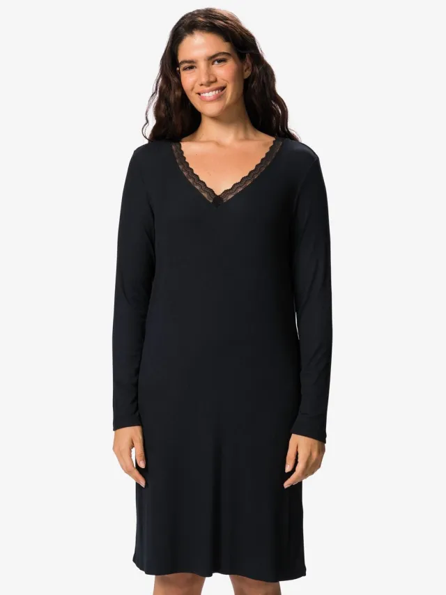 HEMA Damesnachthemd modal rib zwart