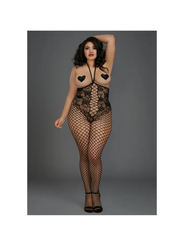Dreamgirl Open-Cup Bodystocking - Plus Size - Zwart