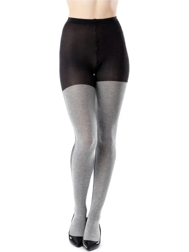 Bellivalini Panty – 100 DEN – Katoen – Zwart gemêleerd – M - BLV-GI-1118