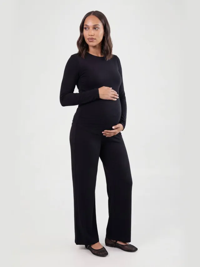 boohoo Dames Zwangerschaps Super Zachte Basic Lange Mouw & Broek Loungeset Zwart