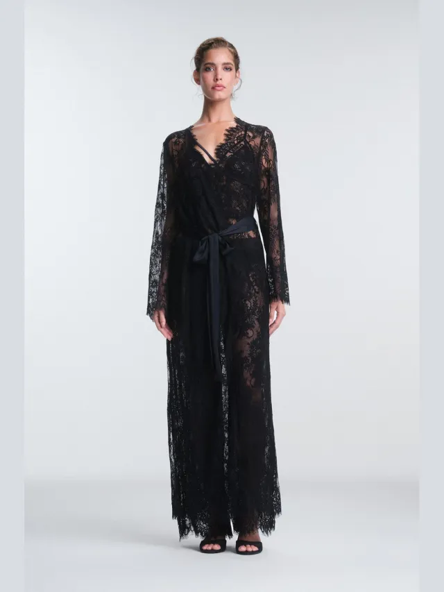 Penti Geborduurde Maxi Robe Met Striksluiting Zwart