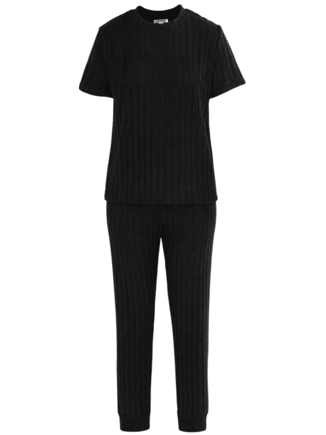 Miso Pyjamaset met korte mouwen van katoenmix voor dames (Zwart)