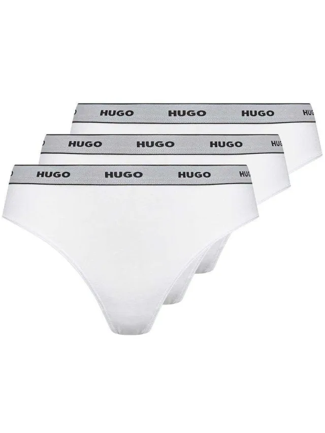HUGO Gestreepte string voor dames (set van 3) (Wit)