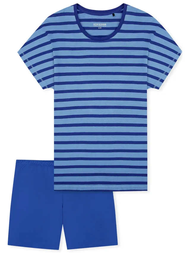 Schiesser Vrouwen Pyjama Casual Essentials Blauw