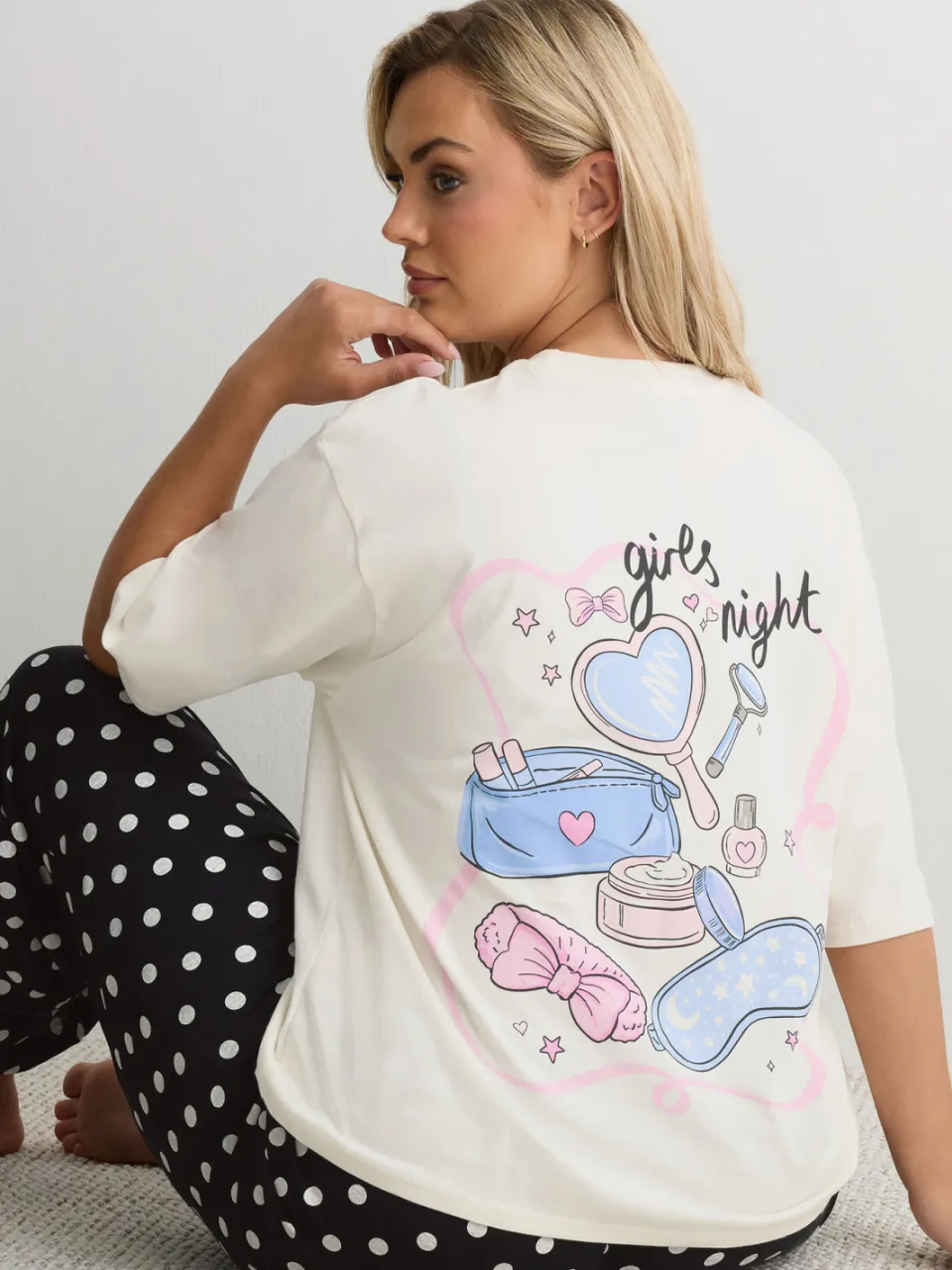 Yours Ivoorwitte 'Girls Night' Pyjamaset Met Stippen-42, foto 4
