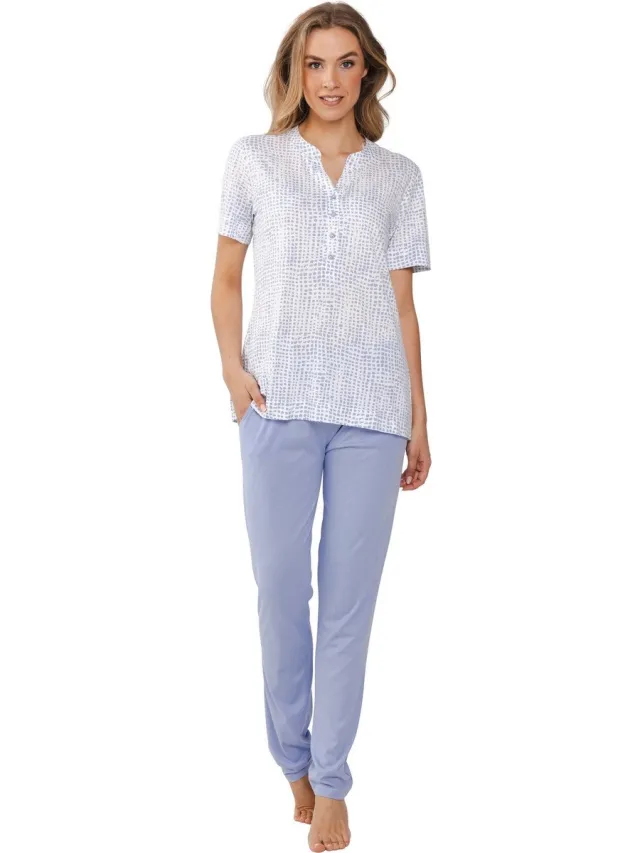 Pastunette Premium Pyjama Soft Sketches - Katoen/Modal - Wit/Blauw