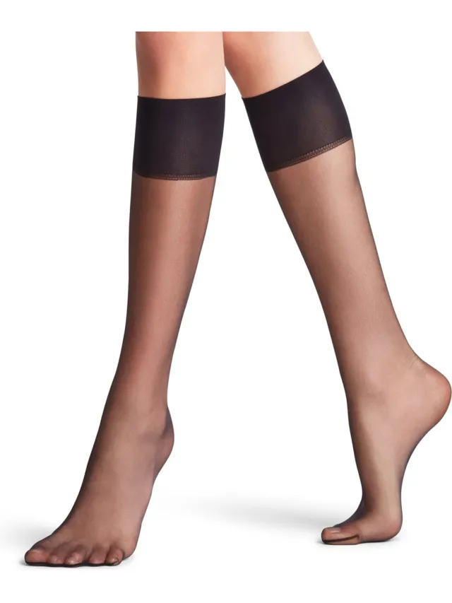Falke Shelina eenkleurig materiaal transparant 12 DEN kniekousen dames zwart-38 zwart 3009