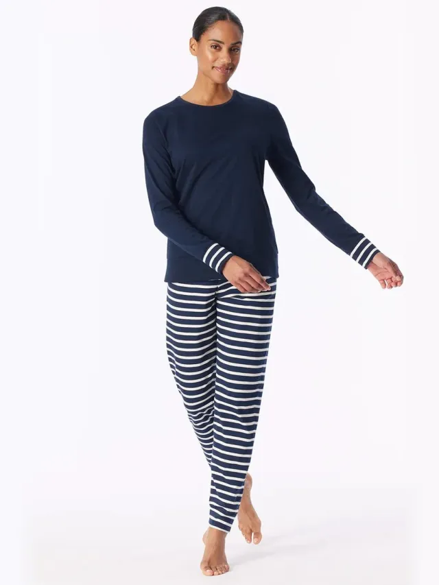 Schiesser Pyjama lang Casual Essentials - Dames Pyjamaset nachtblauw