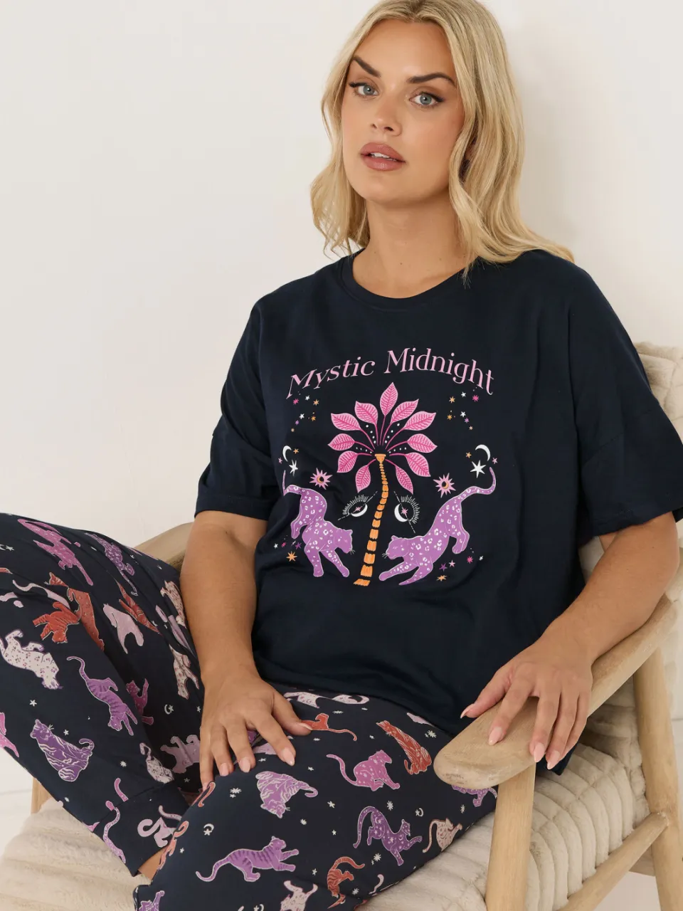 Yours Marineblauwe Mystic Midnight Pyjamaset Met Manchetten-44 Blue