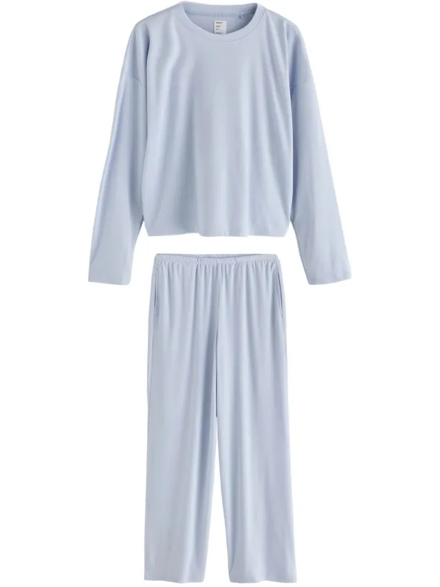 Next Dames - Behaaglijke pointelle pyjama met lange mouwen - Tall - Blauw Blue